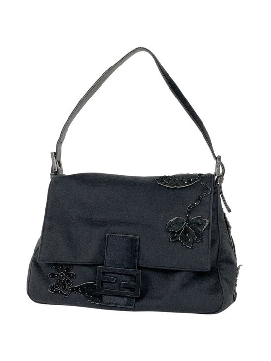 Fendi Handbags - Fendi Zucca Logo Shoulder Bag Mamma Baguette Fabric Black